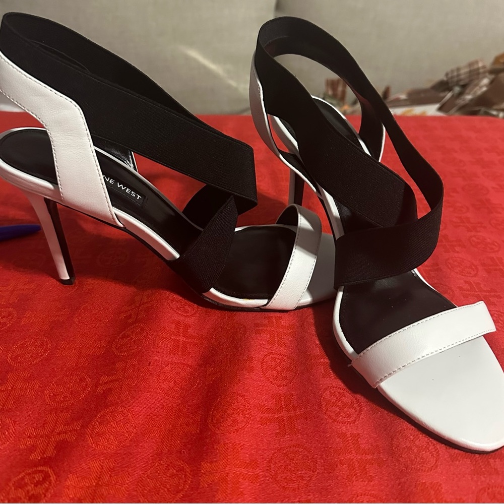 Nine West Black and White Strappy Heels